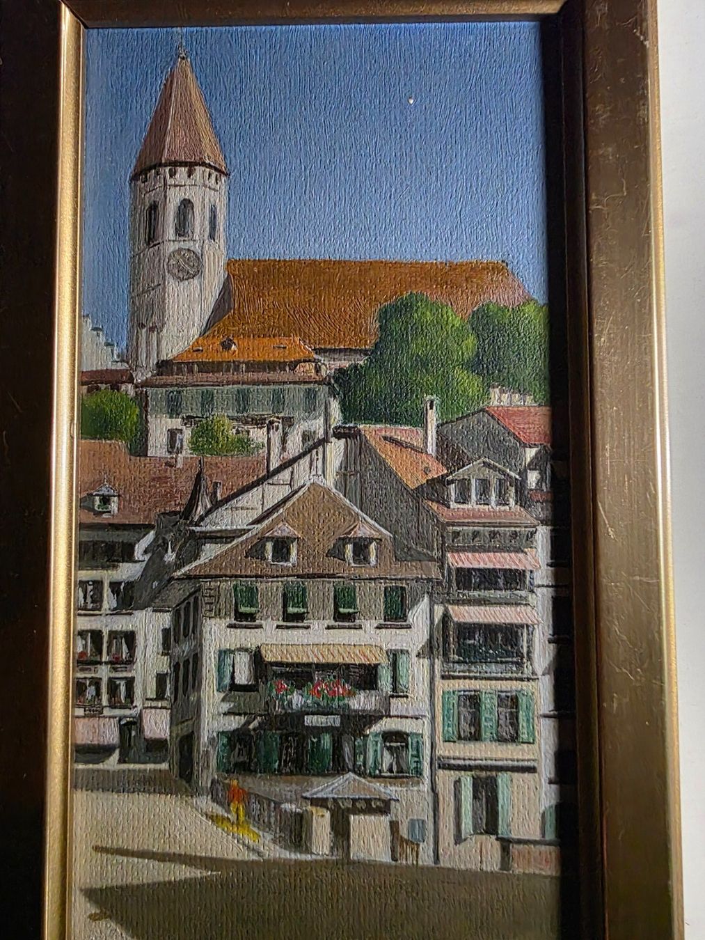 Dipinti: Bild Gemälde von R.K - Sinnebrücke und Stadtkirche Thun – Usato da Walterswil BE venduto da Lonitti 2
