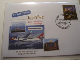 3 Briefe Erstflug 2011, Edelweiss, Zürich-Whitehorse-Anchora