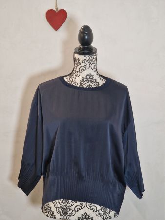 Damen Pullover dunkelblau Plisseedetails 3/4 Arm Gr 36 neu