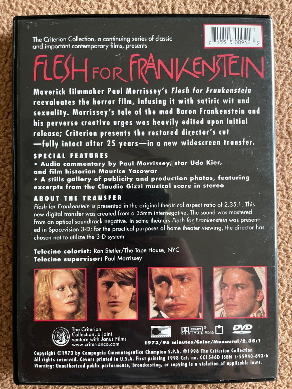 Tutti i DVDs: FLESH FOR FRANKENSTEIN - PAUL MORRISSEY - ANDY WARHOL – Usato da Lausanne venduto da sbar224 1