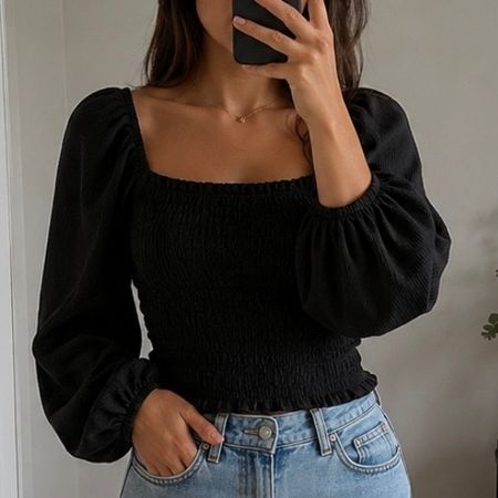 Elegante Bluse mit Puffärmeln, schwarz, Grösse S, neuwertig