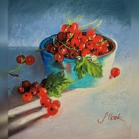 Original! Pastellbild "Currants in a bowl" signiert.