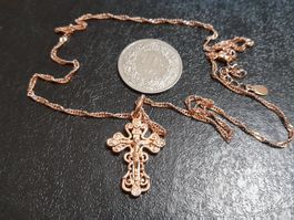 Kreuz Anhänger, 5g vergoldet, 46cm Kette