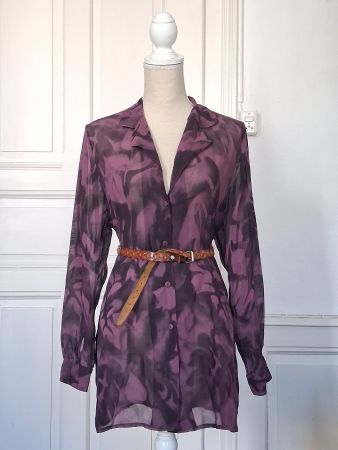 Vintage Bluse Kleid Lila Schwarz Gr. M-L