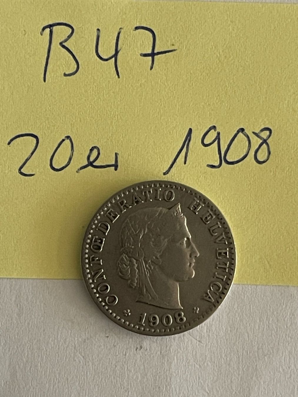 Tutti le monete: 20 Rappen - Schweiz - 1908 – Usato da Niederwil AG venduto da dahu75 1