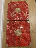 Set of 2 Silk Asian Style Decorative Cushions - Red & Gold