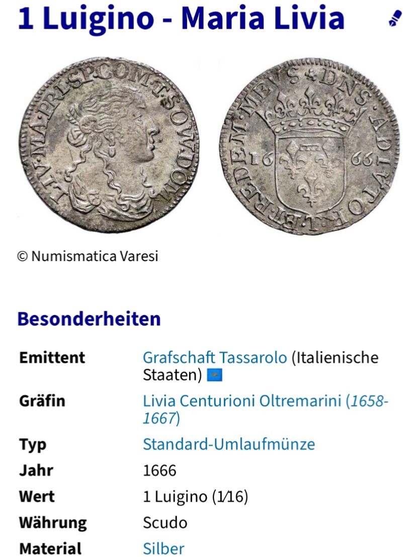 Tutti le monete: 1 Luigino 1666Grafschaft Tassarolo Silber – Usato da Neuenhof venduto da Mastermind-73 2