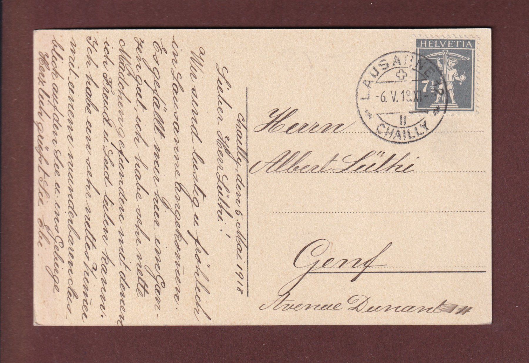 Ansichtskarten: LAUSANNE - Chailly - Ecole ménagère - 1918 – Gebraucht aus Pully von nicecards 1