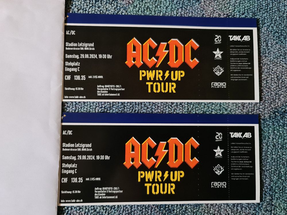 AC-DC Tickets Stehplatz Zürich (Neu und originalverpackt) in Auslikon ...