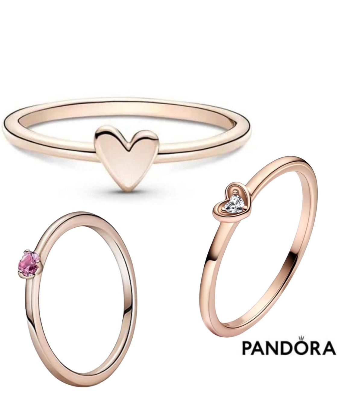 Ringe: 3 Pandora Stackable rings Herz Ring 14Karat rosévergoldet – Neu (gemäss Beschreibung) aus Frauenfeld von Vanityroom