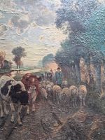 BAUER MIT SCHAFE UND KÜHE AUF LEINWAND MIT RAHMEN OEL PRÄGE