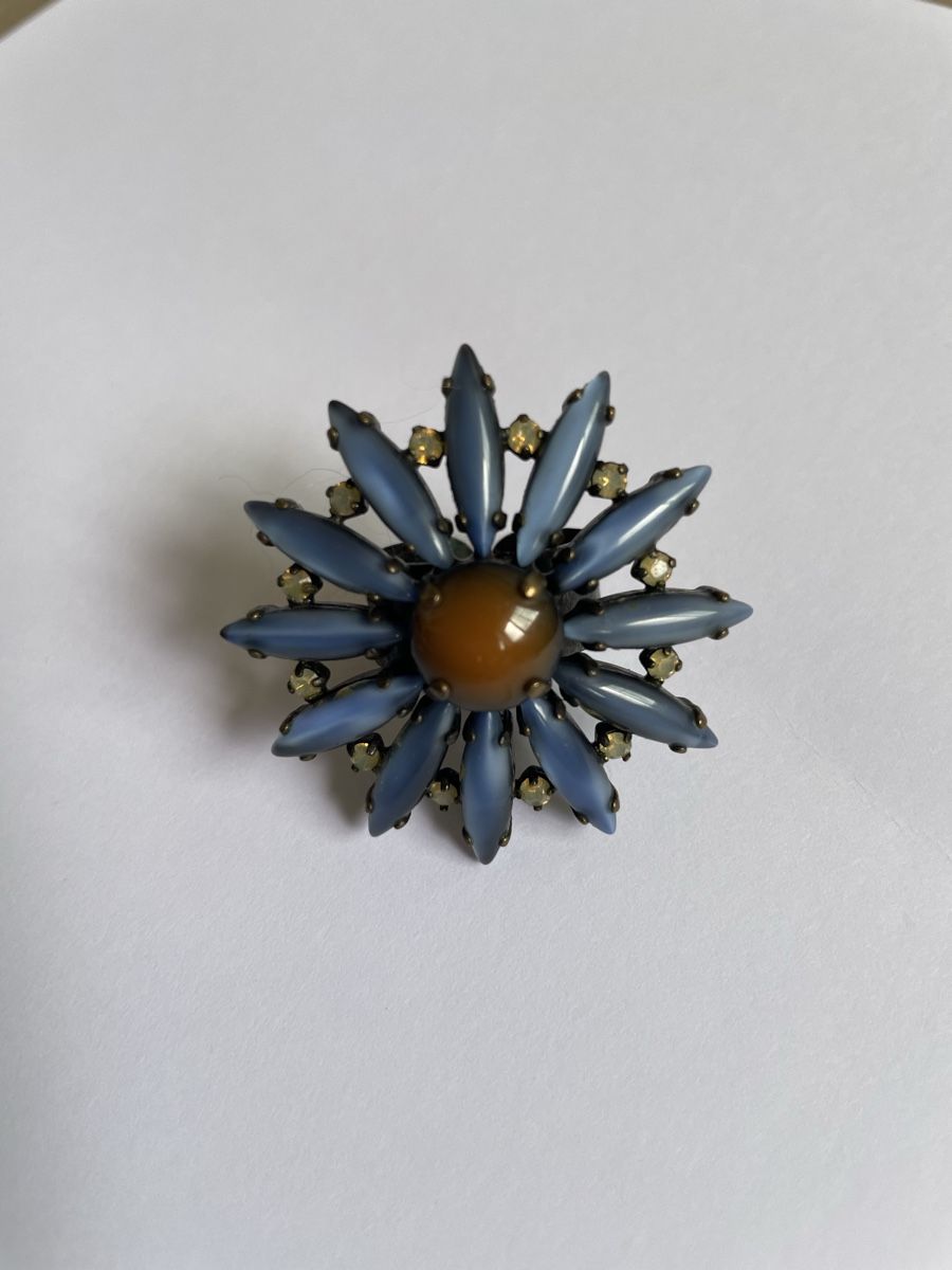 Anelli: Ring Blumenform blau mit braunem Stein verstellbar – Usato da Ottoberg venduto da aci_lq2w 3