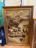 Vintage Wandbild mit massivem Holzrahmen – Kutschenmotiv / A