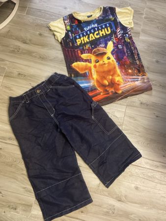 Pokémon Pikachu Set: Jeans Shorts neu & T-Shirt Gr. 152, 