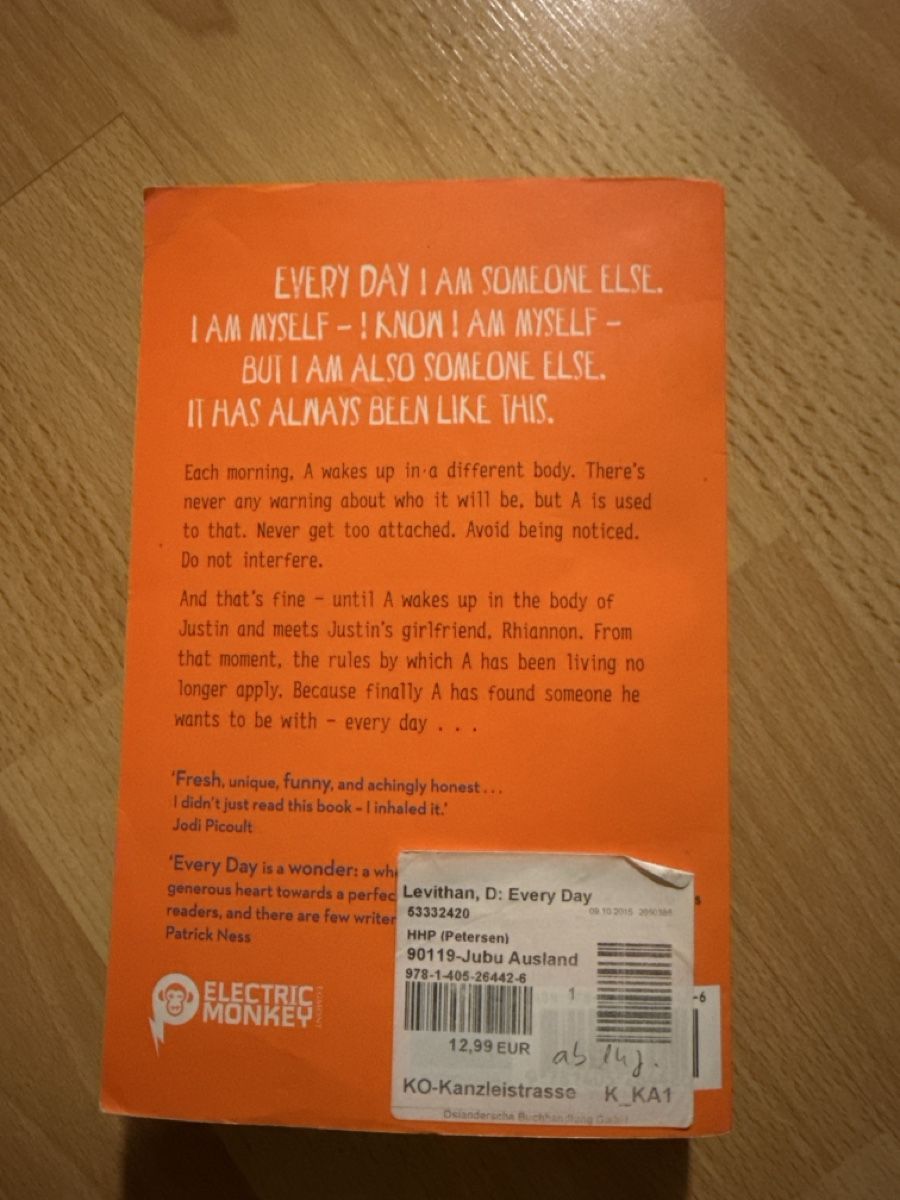 Libri: Jugendbuch "Every Day" von David Levithan, Top Zustand! – Usato da Winterthur venduto da MatteaL19 1