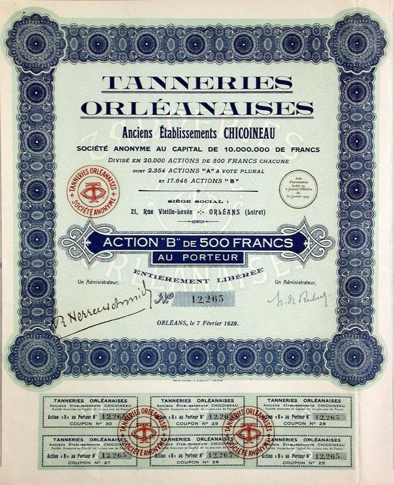 Dokumente: Tanneries Orléanaises, Orléans - 1929 – Gebraucht aus Solothurn von Sgasche