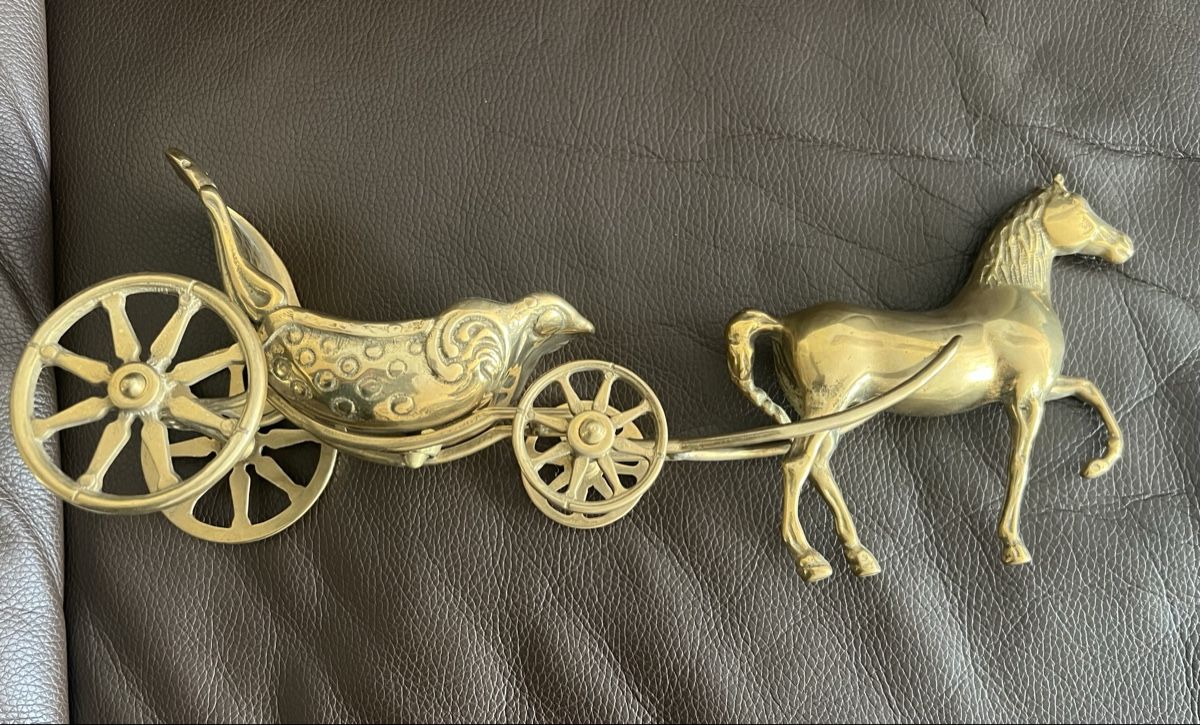 Statuette: Dekoration Pferd mit Wagen Messing gebraucht – Usato da Binningen venduto da lausemaus01 6