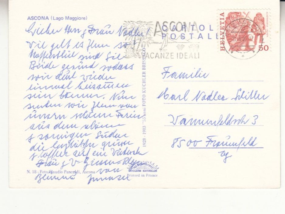 Cartoline postali: Ascona 1980 – Usato da Bürglen TG venduto da StampGraf 1