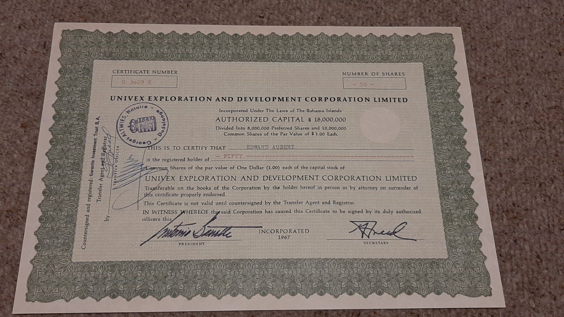 Documenti: Aktie Univex Exploration and Development Corporation Limited – Usato da Porza venduto da ulletta1