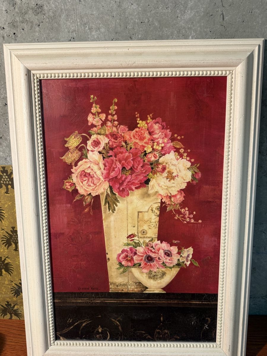 Dipinti: Tableau vintage fleuri, signé Kathryn White – Usato da Lausanne venduto da artnouveau04