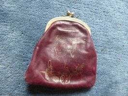 Antike Leder-Kosmetik-Tasche,Bakelit?-Puderdöschen,Metall