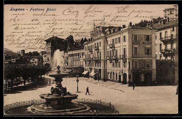 Cartoline postali: AK Lugano, Fontana Bossi, 1904 – Usato da Berlin venduto da bartko-reher