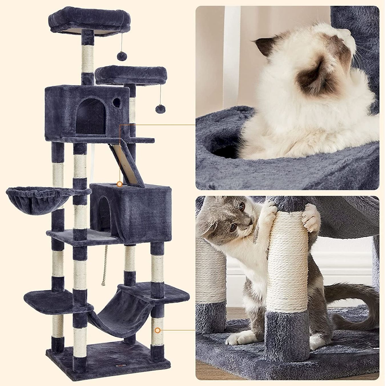 Tiragraffi: FEANDREA XL-Katzenbaum 206 cm rauchgrau – Nuovo e nell'imballaggio originale da Bottighofen venduto da zaap 3