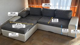 Ecksofa Grau-Weiss mit Ottomane