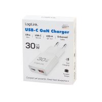 USB-Ladegerät, 30 W, 5-20 V, 1x USB-C PD, 1x USB-A QC, GaN
