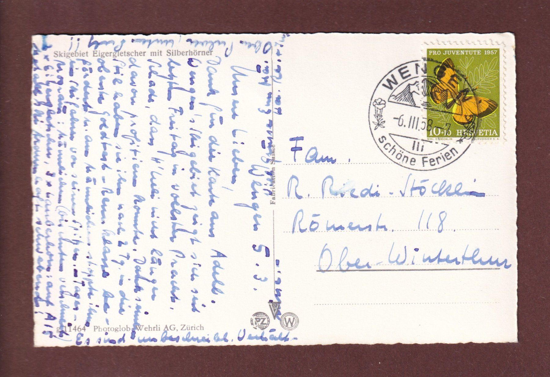 Cartoline postali: Skigebiet EIGERGLETSCHER - 1958 – Usato da Pully venduto da nicecards 1