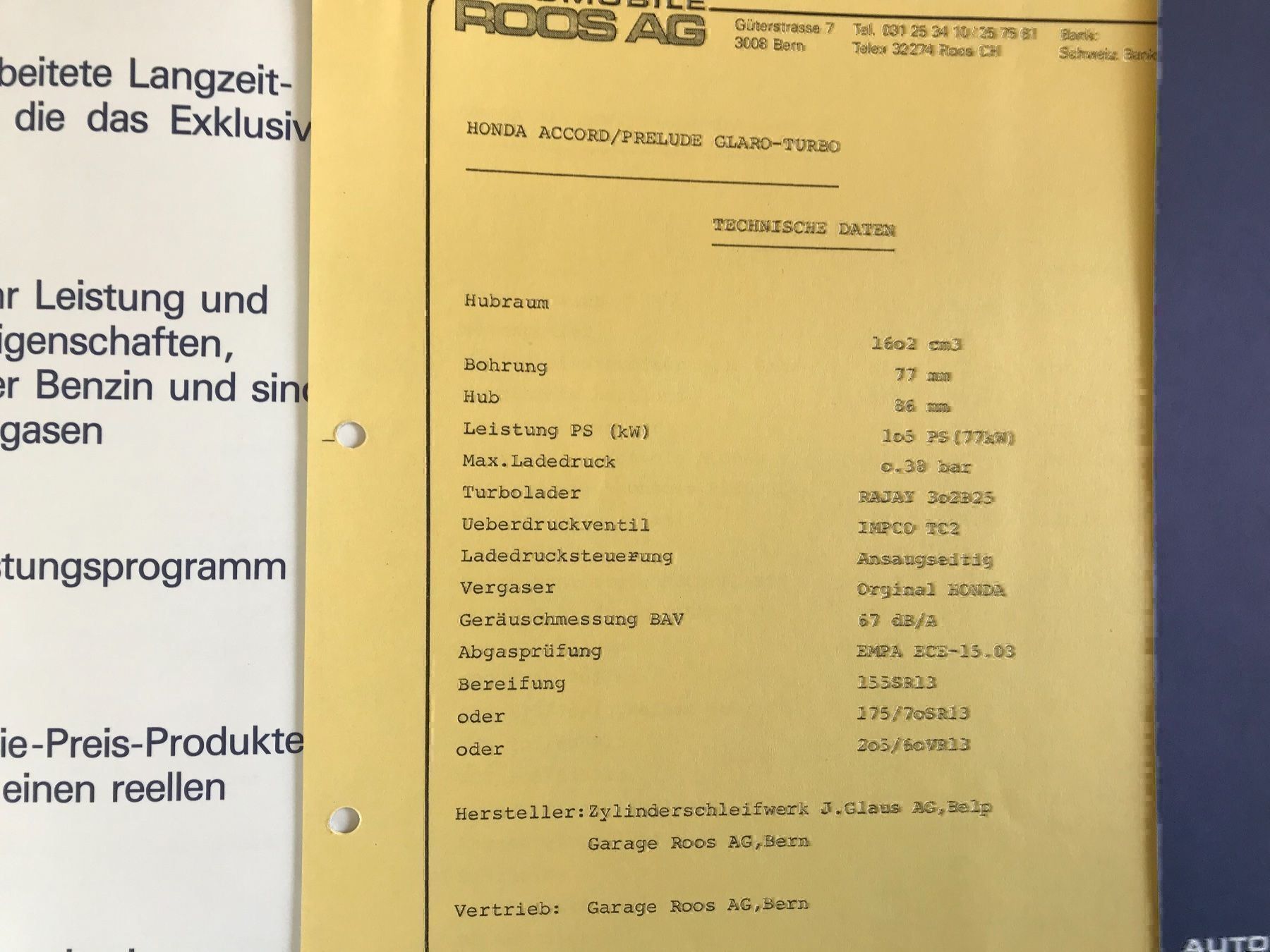 Honda Documenti: Honda Turbo Prospekt – Usato da Balterswil venduto da Jeko1967 2