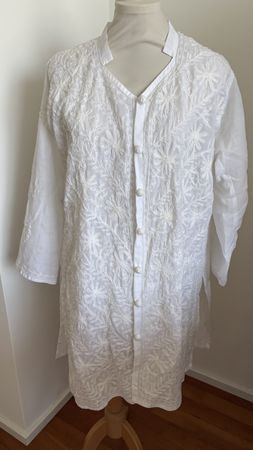 Weiss Baumwolle Sommer Tunika Mantel top 40 42 L Kleid