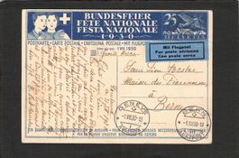 FDC Bundesfeierkarte 1930 ,Nr. 52 l Flugpost Linie Genf-Bern