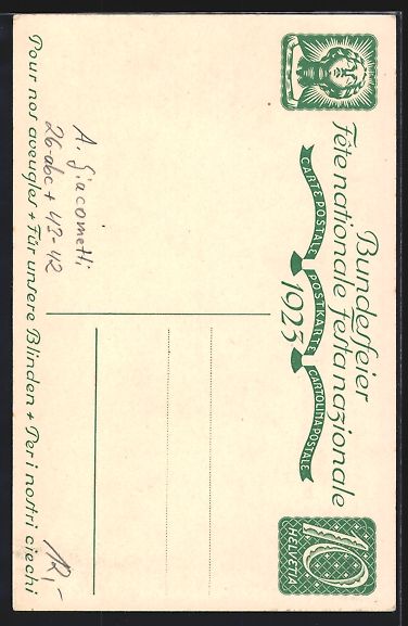 Ansichtskarten: sign. A. Giacometti: Zürich, Schweizer  – Gebraucht aus Berlin von bartko-reher 1