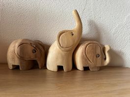Wooden Elephant Figurines - Set of 3 - Lovely Home Decor 🐘