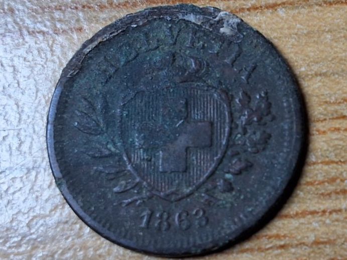 Alle Münzen: 1 Rappen 1863 - SELTEN! – Gebraucht aus Münchenstein von purbach1 4