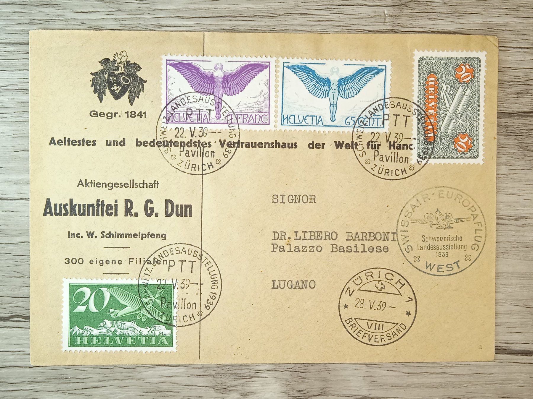 Tutti i francobolli: TR54 Enveloppe + Timbre Suisse 1939 – Usato da Cousset venduto da Patrick_Collections