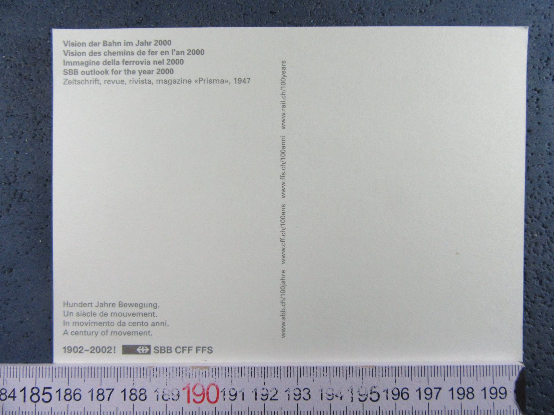 Cartoline postali: BAHN SCHWEIZ SBB-WERBE-AK "PRISMA"REPRO 1947 VISION BAHN2000 – Usato da Ettingen venduto da Hausi4711 1