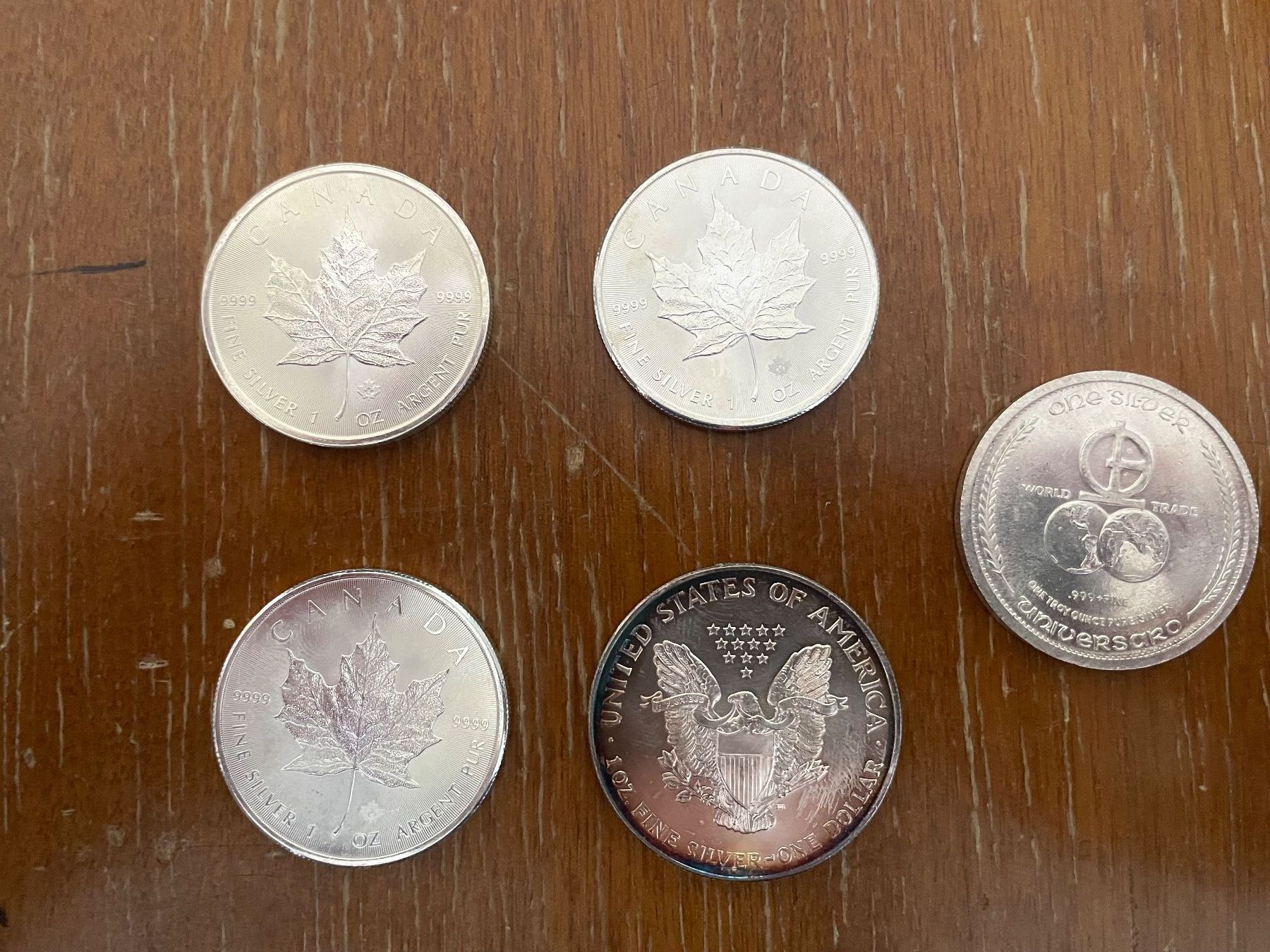 Alle Münzen: 3x silber canada maple leaf, 1x silber US eagle, 5oz silber – Gebraucht aus Zürich von scr_58jc 1