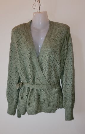 Damen Strickjacke grün mit Bindegurt