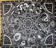 Großer Wandteppich / Tuch mit Sternzeichen & Skeletten (200x
