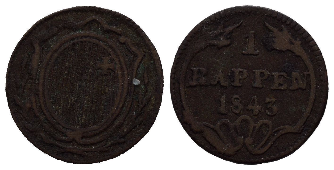 Tutti le monete: Schwyz Rappen 1843  /307 – Usato da Trimbach venduto da Solothurn1
