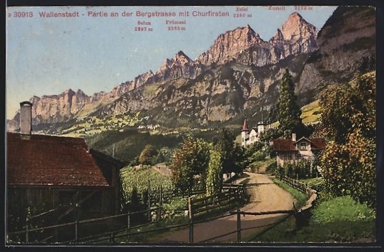 Cartoline postali: Wallenstadt, Bergstrasse mit Churfirsten – Usato da Berlin venduto da bartko-reher