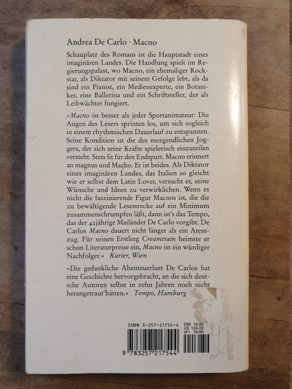 Bücher: Macno Andrea De Carlo Diogenes – Gebraucht aus Zürich von loosebone 1