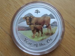 Lunar II Münze Ochse 2009 / 1OZ Silber Farbe