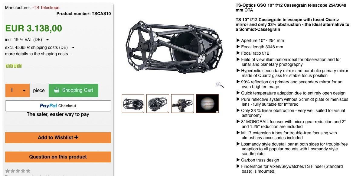 Telescopi: Telescope Cassegrain TS 10" F12 – Usato da Alle venduto da Stu8 9