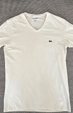 Lacoste Herren T-Shirt Gr. S  Weiss  V-Ausschnitt