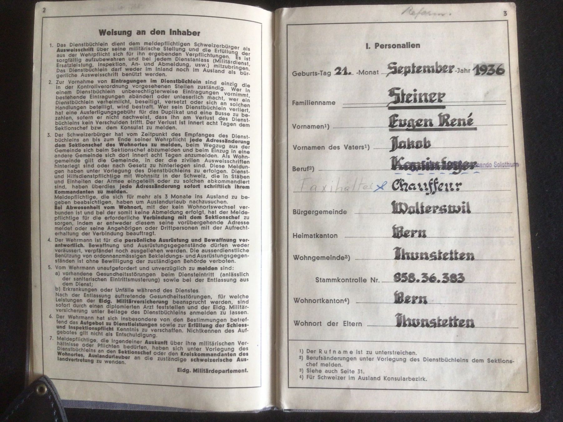 Livres: ALTES DIENSTBÜCHLEIN – D'occasion à Interlaken par wie_o-nid25 1