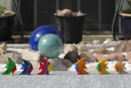 Aus der Glasvitrine: 6 Glasfischlein in verschiedenen Farben