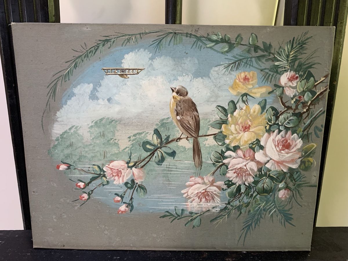 Tableaux: Gemälde Vogel mit Blumen und Flugzeug – D'occasion à Wolfhalden par SecondAntique 1